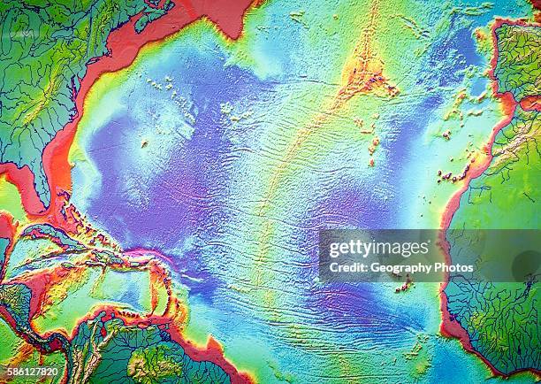 Map of mid Atlantic ridge and volcanoes, Casa de los Volcanoes volcanic study center, Lanzarote, Canary island, Spain.