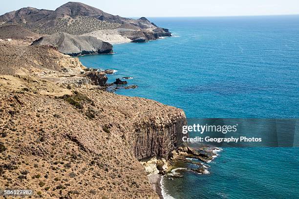 Coastal landscape Cabo de Gata natural park, looking east towards San Jose, Almeria, Spain.