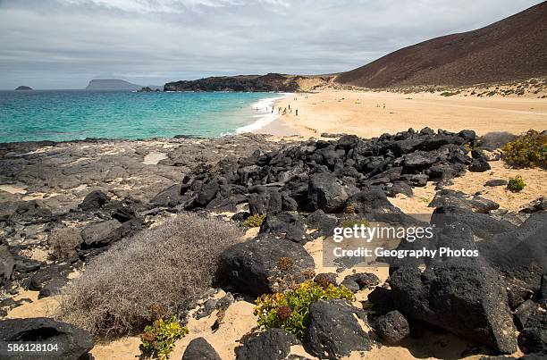 Sandy beach Playa de las Conchas, Graciosa island, Lanzarote, Canary Islands, Spain.