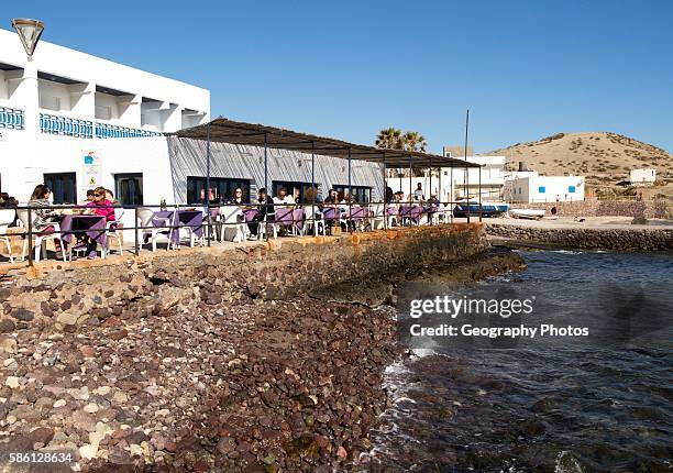 Waterside restaurant, Isleta de Moro village, Cabo de Gata natural park, Nijar, Almeria, Spain.