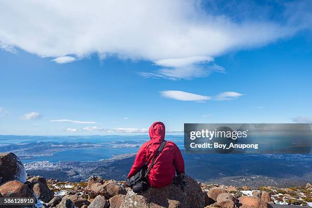 on the top of mount wellington of hobart, tasmania. - winter australia stockfoto's en -beelden