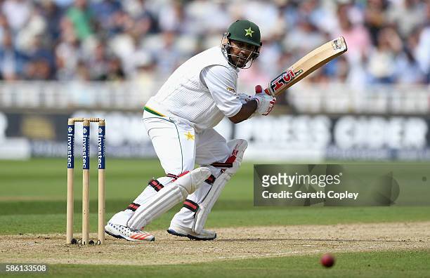 Sarfraz Ahmed of Pakistan bats during day three of the 3rd Investec Test between England and Pakistan at Edgbaston on August 5, 2016 in Birmingham,...