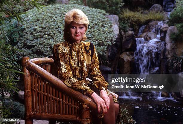 Portrait of Ivana Trump, wife of New Jersey Generals owner and real estate businessman Donald Trump, posing during photo shoot at the Golden Door...