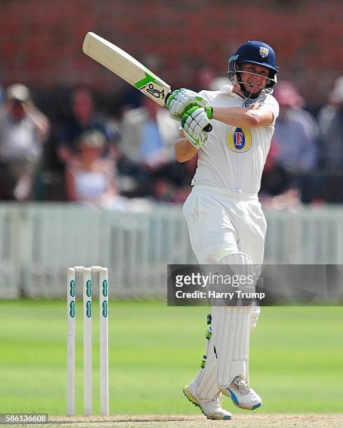 Scott Borthwick of Durham bats during Day Two of the Specsavers County Championship Division One match between Somerset and Durham at The Cooper...