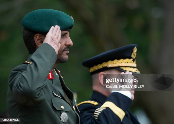 Lt. Gen. Hamad Mohamed Thani Al Rumaithy, United Arab Emirates Armed Forces chief of staff and General Mark A. Milley, US Army Chief of Staff, salute...