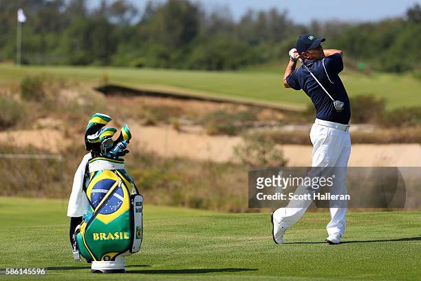Adilson da Silva of Brazil practices on the range during a practice round at the Olympic Golf Course prior to the Rio 2016 Olympic Games on August 5,...