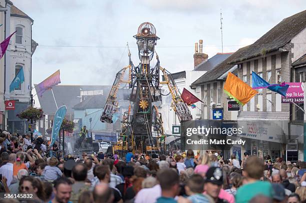 The giant 12-metre tall Man Engine is unveiled to the public in Penzance on August 5, 2016 in Cornwall, England. Said to be the largest mechanical...