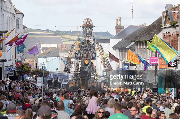 The giant 12-metre tall Man Engine is unveiled to the public in Penzance on August 5, 2016 in Cornwall, England. Said to be the largest mechanical...