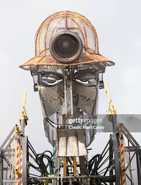 The giant 12-metre tall Man Engine is unveiled to the public in Penzance on August 5, 2016 in Cornwall, England. Said to be the largest mechanical...