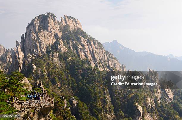 Lookout to Stalagmite Gang peaks at East Sea area of Huangshan mountain China.