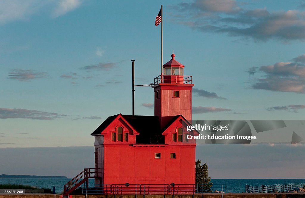 Big Red Lighthouse on a sunny day