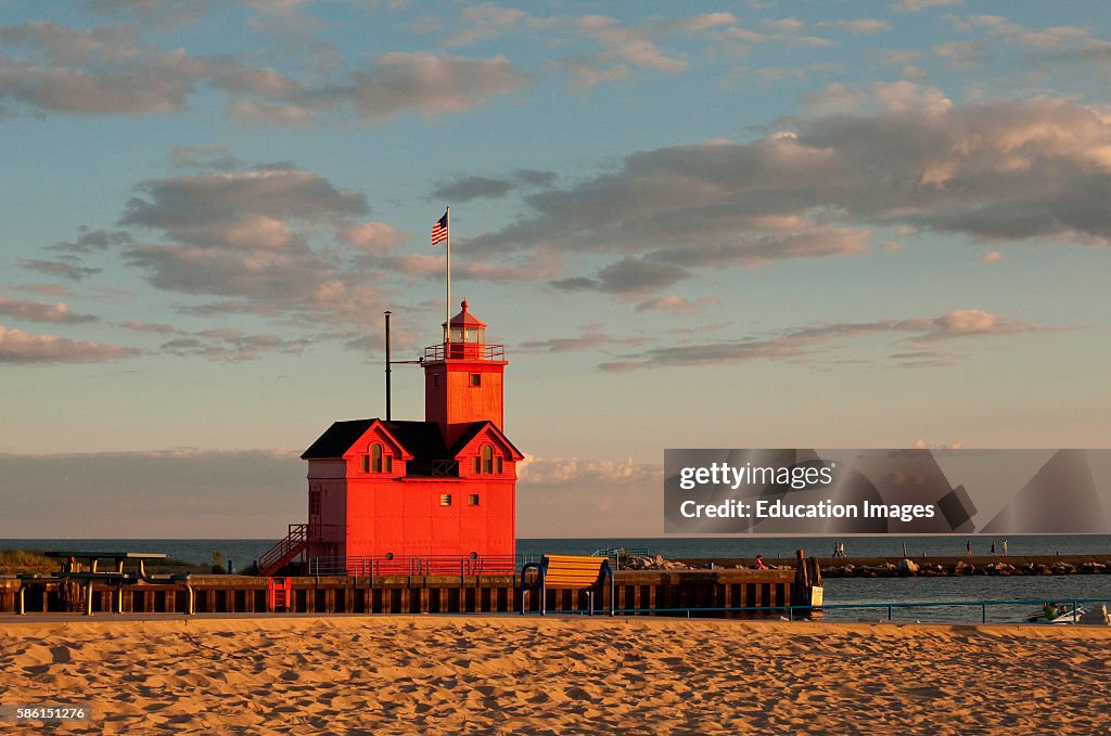 Big Red Lighthouse on a sunny day