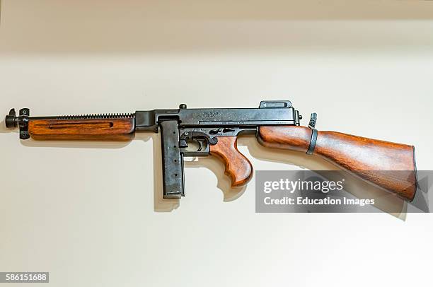 Thompson submachine gun, also called 'Tommy Gun', 'Trench Broom', 'Trench Sweeper', 'Chicago Typewriter', 'Chicago Piano', 'Chicago Style', 'Chicago...