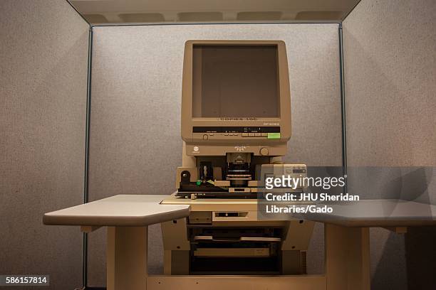 Microfilm machine in AV Center of Johns Hopkins University Milton S. Eisenhower Library, 2013. Courtesy Eric Chen. .