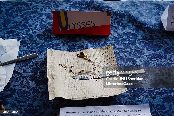 Remnants from a Ulysses cake at the 2014 Edible Book Festival, a literary cake competition for students on the Homewood campus of the Johns Hopkins...