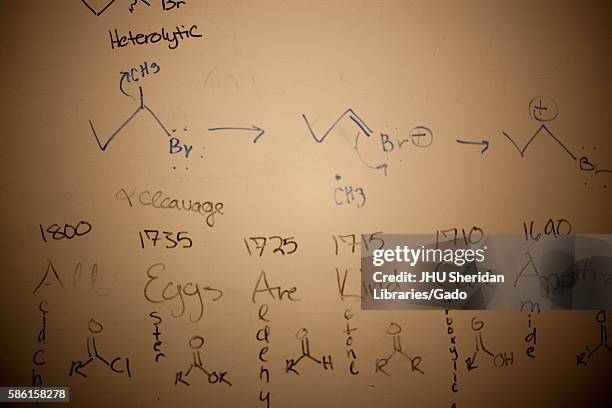 Notes from college students on a whiteboard in the Brody Learning Commons, a study space and library on the Homewood campus of the Johns Hopkins...