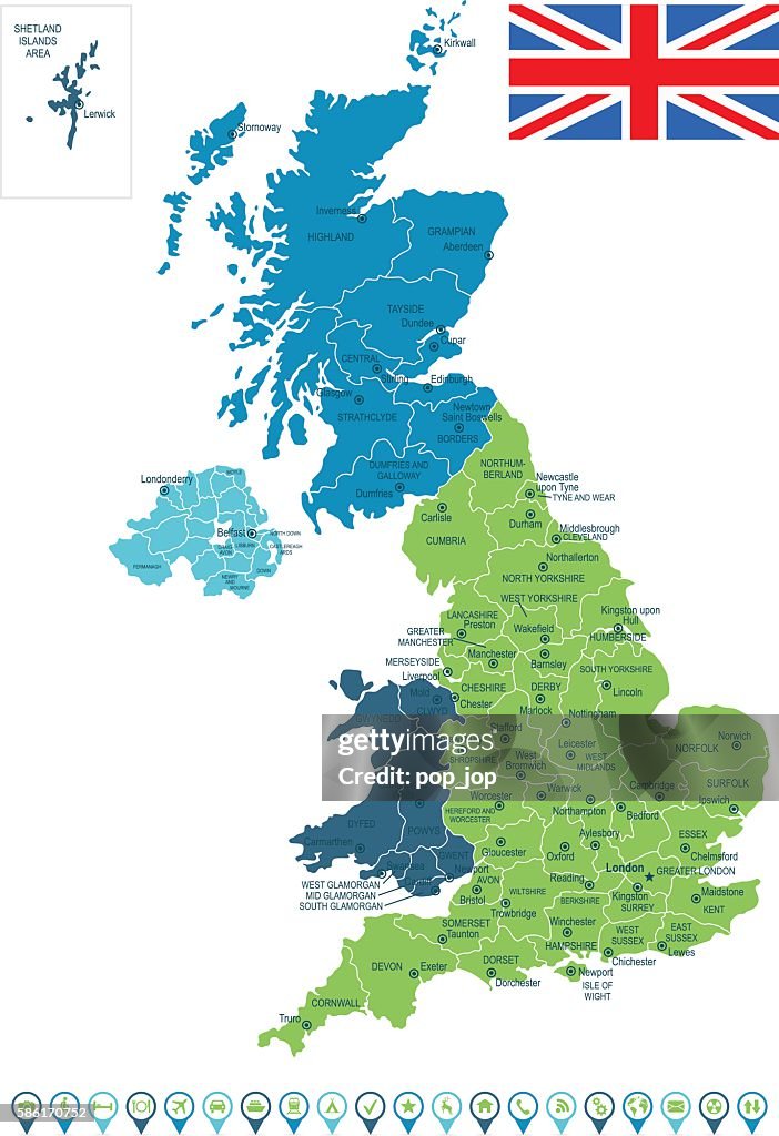 Karte und Navigation Icons für Vereinigtes Königreich