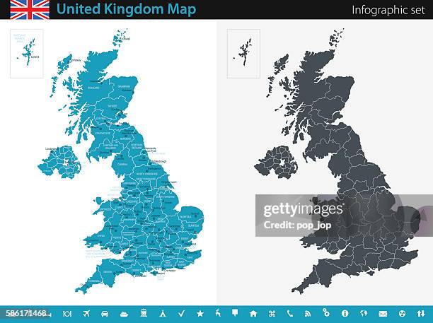 bildbanksillustrationer, clip art samt tecknat material och ikoner med united kingdom map - infographic set - england