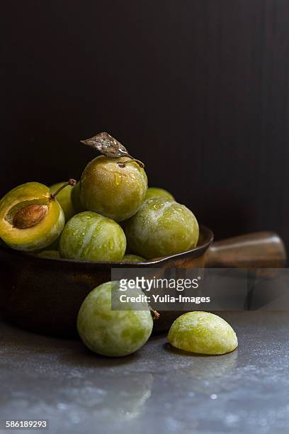 still life display of reine claude greengages - greengage stock pictures, royalty-free photos & images