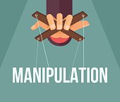 Manipulation hand. Vector flat cartoon illustration