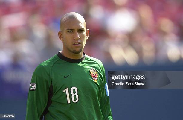 Goalkeeper Tim Howard of the New York/ New Jersey MetroStars observes his team during the match against the D.C. United at Giants Stadium in East...