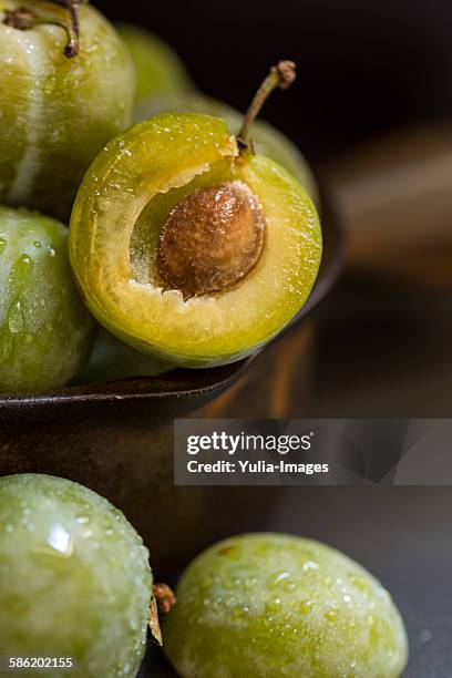 still life display of reine claude greengages - greengage stock pictures, royalty-free photos & images