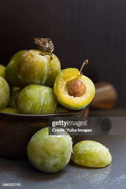 still life display of reine claude greengages - greengage stock pictures, royalty-free photos & images