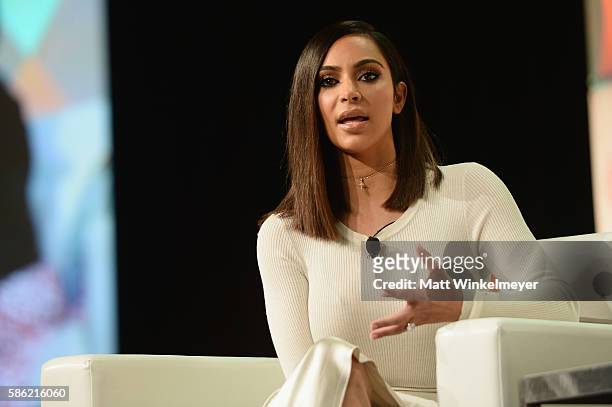 Kim Kardashian West speaks druing the #BlogHer16 Experts Among Us conference at JW Marriott Los Angeles at L.A. LIVE on August 5, 2016 in Los...