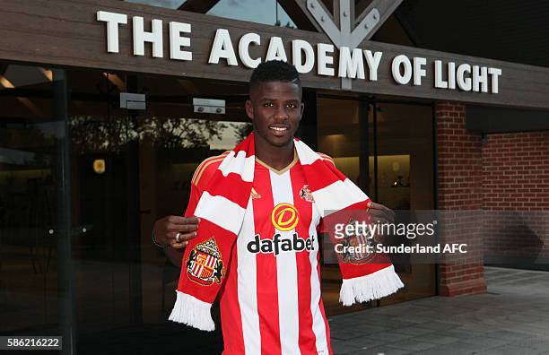 Papy Djilobodji pictured after becoming David Moyes first signing at The Academy of Light on August 5, 2016 in Sunderland, England.