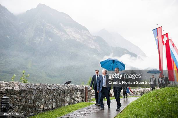 German Foreign Minister Frank-Walter Steinmeier walks through Burg Gutenberg on August 05, 2016 in Balzers, Liechtenstein. Steinmeier travels to...