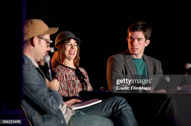 Comedians Moshe Kasher, Natasha Leggero, and John Mulaney perform on The Barbary Stage during the 2016 Outside Lands Music And Arts Festival at...