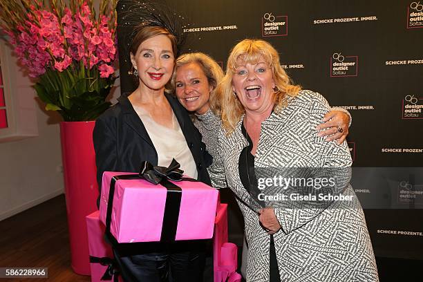 Christine Kaufmann, Sylvie Mutschler and Inger Nilsson during the late night shopping at Designer Outlet Soltau on August 5, 2016 in Soltau, Germany.