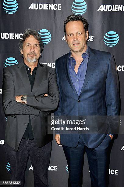 Director Peter Farrelly and actor Vince Vaughn attend the AT&T Audience Network TCA Event at The Beverly Hilton Hotel on August 5, 2016 in Beverly...