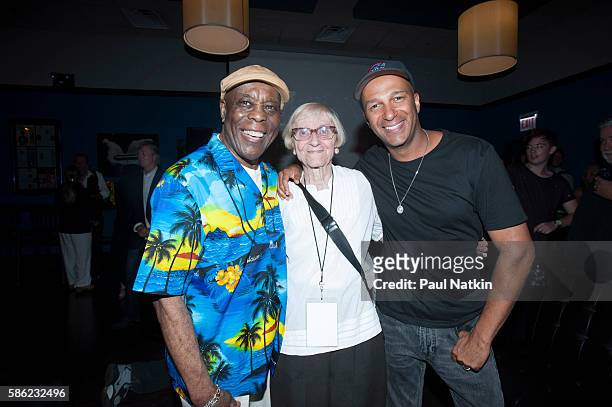 Buddy Guy, Mary Morello and Tom Morello at Buddy Guy's 80th Birthday Party at Buddy Guy's Legends in Chicago Illinois , August 1, 2016 .