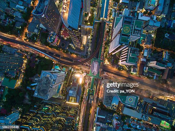 aerial view of business area in bangkok, thailand - bangkok night stock pictures, royalty-free photos & images