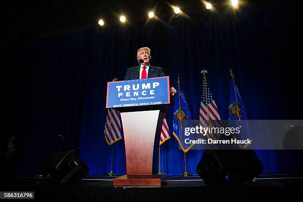 Republican presidential candidate Donald Trump speaks at a rally on August 5, 2016 in Green Bay, Wisconsin. Trump endorsed House Speaker Paul Ryan,...