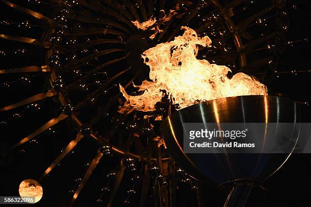 The Olympic Cauldron is lit at the Olympic Boulevard for the 2016 Rio Summer Olympic Games on August 5, 2016 in Rio de Janeiro, Brazil.