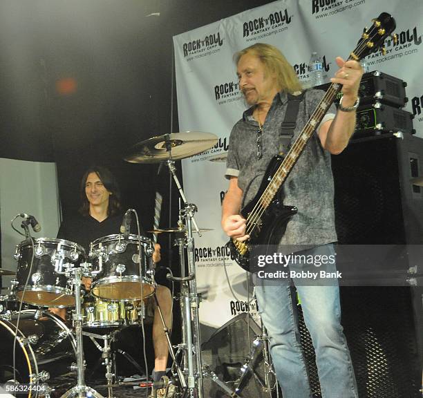 Musicians Scott Travisl and Ian Hill of Judas Priest attend Rock And Roll Fantasy Camp at Amp Rehearsal on August 5, 2016 in North Hollywood,...