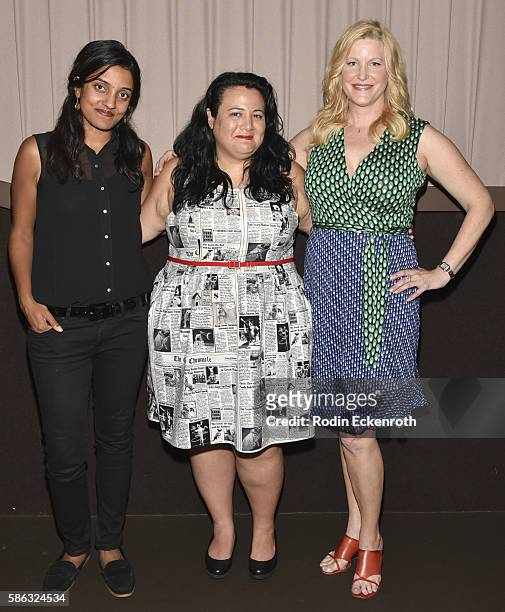 Director Meera Menon, moderator Jenelle Riley, and actress Anna Gunn and attend the Q&A of "Equity" at Sundance Cinema on August 5, 2016 in Los...