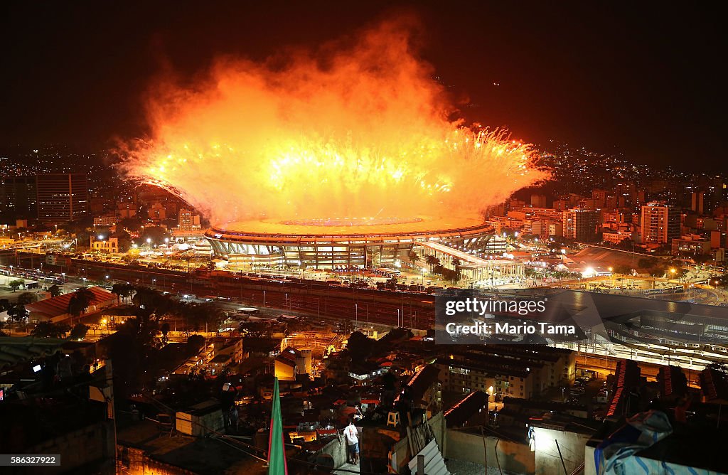 Fireworks Explode Over Rio's Maracana Stadium During The 2016 Olympic Games Opening Ceremony