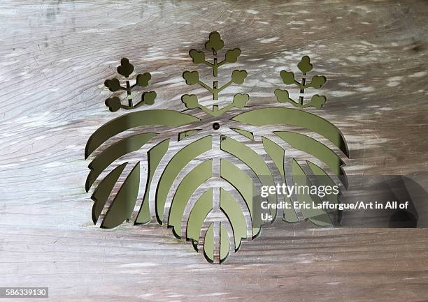 Carved wooden door in leaf shape in daitoku-ji, kansai region, kyoto, Japan on May 26, 2016 in Kyoto, Japan.