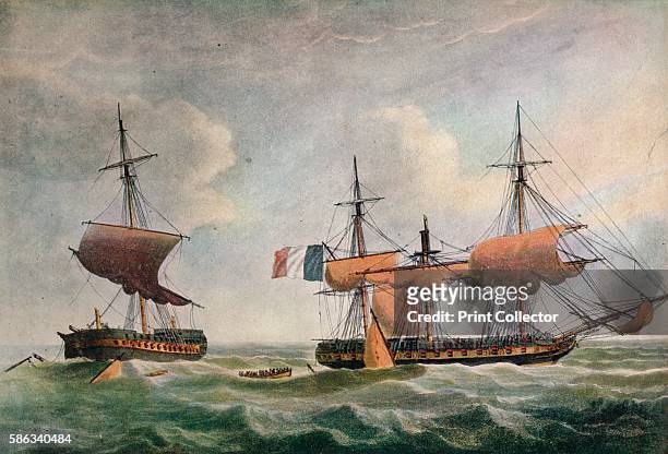 La Piemontaise capturing the Warren Hastings' circa 1806. The 'Warren Hastings' was an East Indiaman captured after a battle with the French frigate...