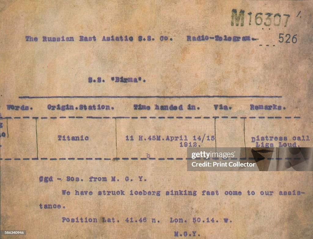 Titanic - Iceberg Telegram, 1912
