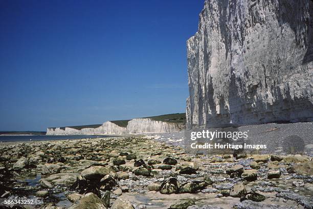 Chalk Cliffs and Beach, looking West, Birling Gap, Sussex, 20th century. Birling Gap is a Sand & shingle beach located near Eastbourne in East...