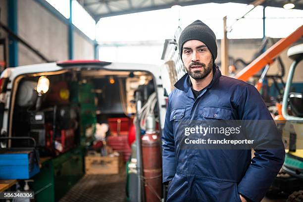 mechanic technician on a garage - tradesman van stock pictures, royalty-free photos & images