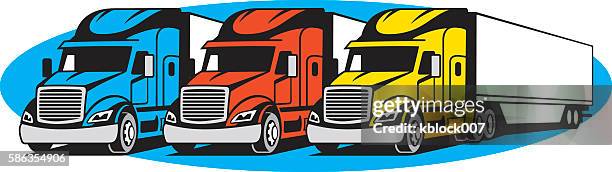 semi trucks - semi truck fleet stock illustrations