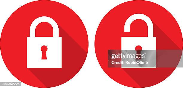 ilustrações de stock, clip art, desenhos animados e ícones de red lock unlock icons - lock