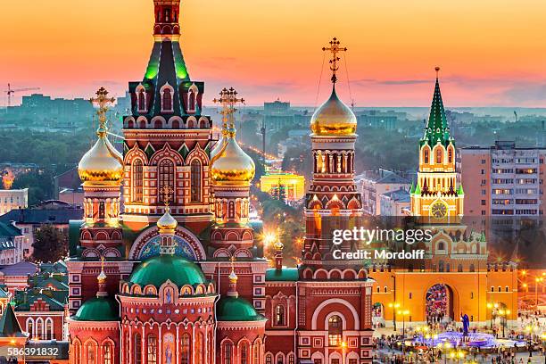 view of russian city at sunset - russian culture stockfoto's en -beelden