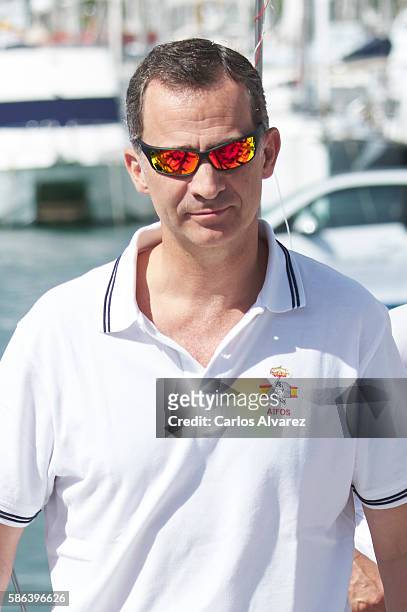 King Felipe VI of Spain onborad Aifos during 35th Copa Del Rey Mafre Sailing Cup on August 6, 2016 in Palma de Mallorca, Spain.