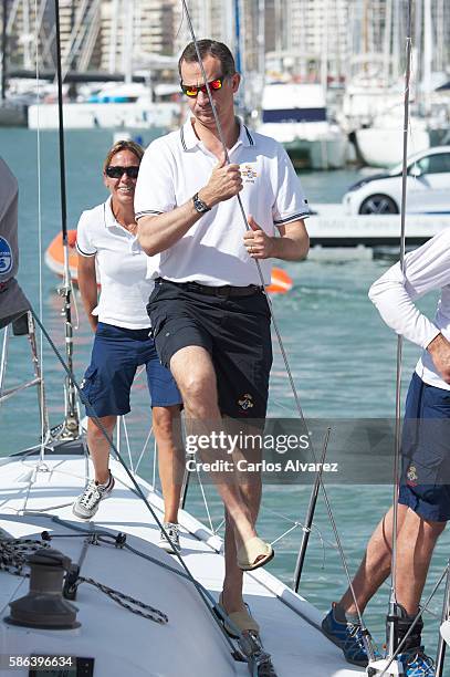 King Felipe VI of Spain onborad Aifos during 35th Copa Del Rey Mafre Sailing Cup on August 6, 2016 in Palma de Mallorca, Spain.